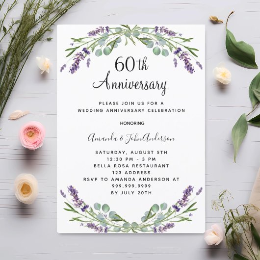 ラベンダーパープル花模様結婚60周年 招待状