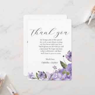 ラベンダーパープル花模様50結婚th's Thank You 招待状