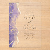 ラベンダーパープル金ゴールドエレガントアゲモダンート結婚ズ アクリル招待状 (正面)