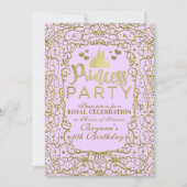 ラベンダーパープル金ゴールドキャッスル王室のプリンセスパーティー 招待状 (正面)