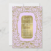 ラベンダーパープル金ゴールドキャッスル王室のプリンセスパーティー 招待状 (裏面)