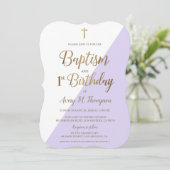 ラベンダーパープル金ゴールドクロスバプテスマ1st誕生日 招待状 (スタンド正面)