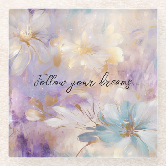 ラベンダーパープル金ゴールドグラムフローラ結婚ズ ガラスコースター (正面)