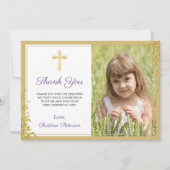 ラベンダーパープル金ゴールドグリッターファーストホーリーコミュニオン サンキューカード (正面)