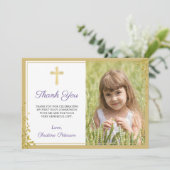 ラベンダーパープル金ゴールドグリッターファーストホーリーコミュニオン サンキューカード (スタンド正面)