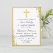 ラベンダーパープル金ゴールドグリッターファーストホーリーコミュニオン 招待状 (スタンド正面)