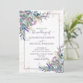 ラベンダーパープル金ゴールド水彩写真結婚ズ 招待状 (スタンド正面)