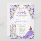 ラベンダーパープル金ゴールド王室のプリンセスキャッスルカンス 招待状 (正面)