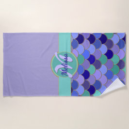 ラベンダーパープル&アクアマーメイド |モノグラム名 ビーチタオル