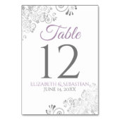 ラベンダーパープル&グレイエレガントフィリ結婚グリー テーブルナンバー (裏面)