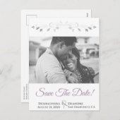 ラベンダーパープル&グレーウェディング日付を保存 シーズンポストカード (正面/裏面)