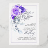 ラベンダーパープル&シルバーフォイルフローラボホ結婚ズ 箔招待状 (正面)