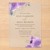 ラベンダーパープル&シルバーフローラエレガントな結婚式 アクリル招待状 (正面)