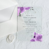 ラベンダーパープル&シルバーフローラエレガントな結婚式 アクリル招待状