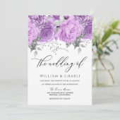 ラベンダーパープル&シルバーフローラスパークル結婚ズ 招待状 (スタンド正面)