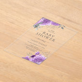 ラベンダーパープル&シルバー赤ちゃんシャワー アクリル招待状 (レイダウン)