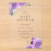 ラベンダーパープル&シルバー赤ちゃんシャワー アクリル招待状 (正面)