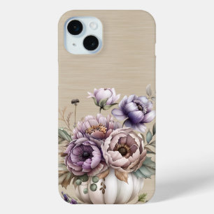 ラベンダーパープル&タン秋花とカボチャ iPhone 15 MINIケース