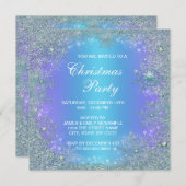 ラベンダーパープル ティールブルー 雪の結晶 クリスマス 招待状 (正面/裏面)