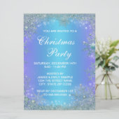 ラベンダーパープル ティールブルー 雪の結晶 クリスマス 招待状 (スタンド正面)