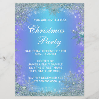 ラベンダーパープル ティールブルー 雪の結晶 クリスマス 招待状