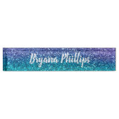 ラベンダーパープル&ティール(緑がかった色)アクアグリーンスパークリーグリッター デスクネームプレート (正面)