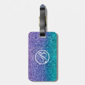 ラベンダーパープル&ティール（緑がかった色）アクアグリーンスパークリーグリッター ラゲッジタグ (裏面縦)