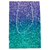 ラベンダーパープル&ティール（緑がかった色）アクアグリーンスパークリーパーティー ミディアムペーパーバッグ (正面)
