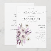 ラベンダーパープル フラワーブライダルシャワー 招待状 (正面/裏面)