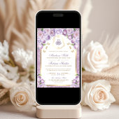 ラベンダーパープル フローラル ゴールド アーチ ムスリム ウェディング 招待状