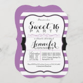 ラベンダーパープル&ホワイトストライプパーティーズスウィート16 招待状 (正面/裏面)