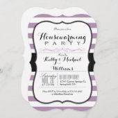 ラベンダーパープル&ホワイトストライプ引っ越し祝いパーティーパーティー 招待状 (正面/裏面)
