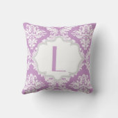 ラベンダーパープル、ホワイトダマスクパターン投げ クッション (裏面)