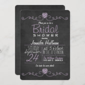 ラベンダーパープル&ホワイト;黒板ブライダルシャワー 招待状 (正面/裏面)