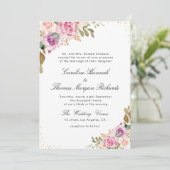 ラベンダーパープル&赤面フローラ結婚式招待状 招待状 (スタンド正面)
