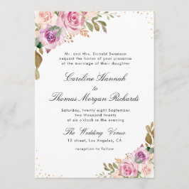 ラベンダーパープル&赤面フローラ結婚式招待状 招待状