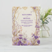 ラベンダーパープル&金ゴールドフローラエレガントな結婚式 招待状 (スタンド正面)