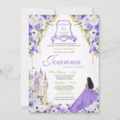 ラベンダーパープル&金ゴールド王室のプリンセスキンセアニェラ 招待状 (正面)