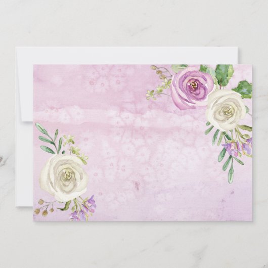 ラベンダーパープルnホワイト花模様|少女のベビーシャワー 招待状 (裏面)