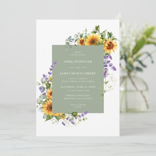 ラベンダーヒマワリフローラ枠結婚式招待状 招待状 (スタンド正面)
