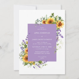 ラベンダーヒマワリフローラ枠結婚式招待状 招待状