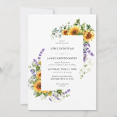 ラベンダーヒマワリフローラ枠結婚式招待状 招待状 (正面)