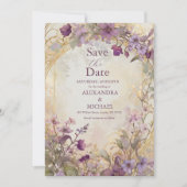 ラベンダービンテージウェディングアールヌーボーミュシャ セーブザデート (正面)