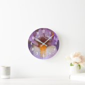 ラベンダービードアイリスフラワー花びらパーソナライズされたズ ラウンド壁時計 (ホーム)