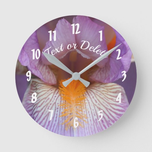 ラベンダービードアイリスフラワー花びらパーソナライズされたズ ラウンド壁時計 (正面)