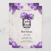 ラベンダーピオニーメイソンジャー素朴ブライダルシャワー 招待状 (正面/裏面)