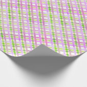 ラベンダーピンクと緑の十字架の格子付き国 ラッピングペーパー (角)