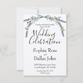 ラベンダーピンクのワイルドローズとユーカリのウェディング 招待状 (正面)