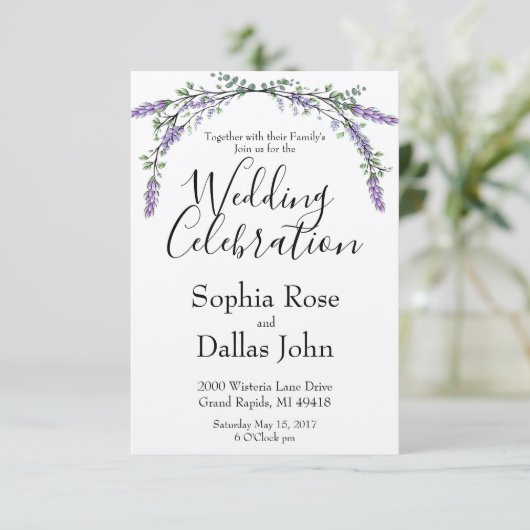 ラベンダーピンクのワイルドローズとユーカリのウェディング 招待状 (スタンド正面)