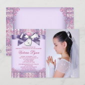ラベンダーピンクの写真 ファーストコミュニオン 招待状 (正面/裏面)